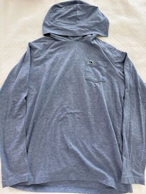 Vineyard Vines boys Heather Blue Hooded Long-Sleeve Pocket Shirt M 12-14